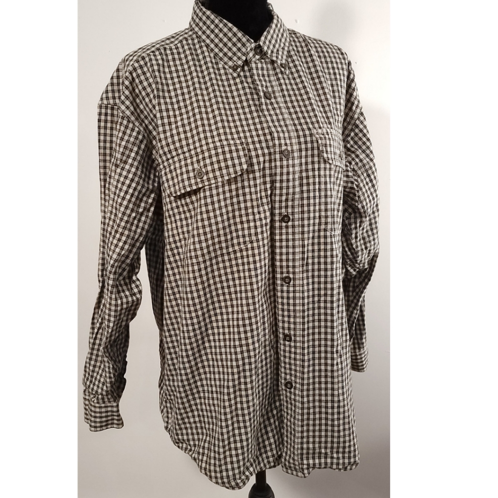 Wrangler Very Thick Denim Check Plaid Button Down Shirt Rugged Wear Sz XL